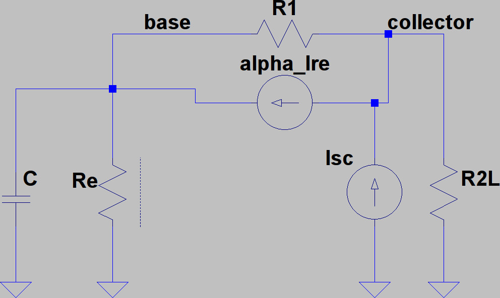 small signal model with collector shot noise source.